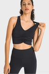 PACK264760-P2-1, Black Ruched V Neck Active Cropped Tank