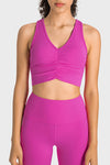 PACK264760-P6-1, Rose Red Ruched V Neck Active Cropped Tank