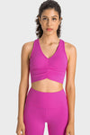 PACK264760-P6-1, Rose Red Ruched V Neck Active Cropped Tank