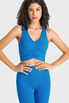 PACK264760-P305-1, Blue Ruched V Neck Active Cropped Tank