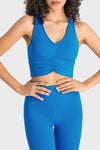 PACK264760-P305-1, Blue Ruched V Neck Active Cropped Tank