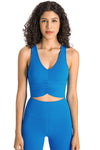 PACK264760-P305-1, Blue Ruched V Neck Active Cropped Tank