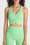 PACK264760-P809-1, Light Green Ruched V Neck Active Cropped Tank