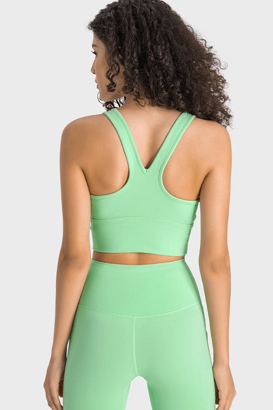 PACK264760-P809-1, Light Green Ruched V Neck Active Cropped Tank