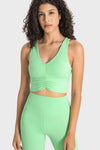 PACK264760-P809-1, Light Green Ruched V Neck Active Cropped Tank