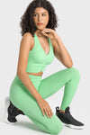 PACK264760-P809-1, Light Green Ruched V Neck Active Cropped Tank