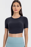 PACK264762-P2-1, Black Short Sleeve Cropped Yoga Top