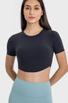 PACK264762-P2-1, Black Short Sleeve Cropped Yoga Top