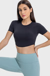 PACK264762-P2-1, Black Short Sleeve Cropped Yoga Top