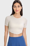PACK264762-P101-1, White Short Sleeve Cropped Yoga Top