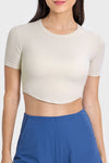 PACK264762-P101-1, White Short Sleeve Cropped Yoga Top