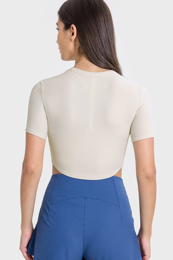 PACK264762-P101-1, White Short Sleeve Cropped Yoga Top