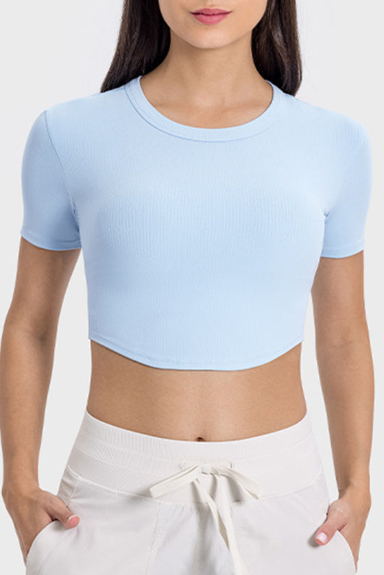 PACK264762-P804-1, Beau Blue Short Sleeve Cropped Yoga Top