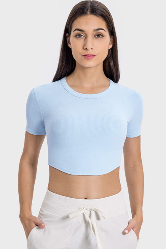 PACK264762-P804-1, Beau Blue Short Sleeve Cropped Yoga Top