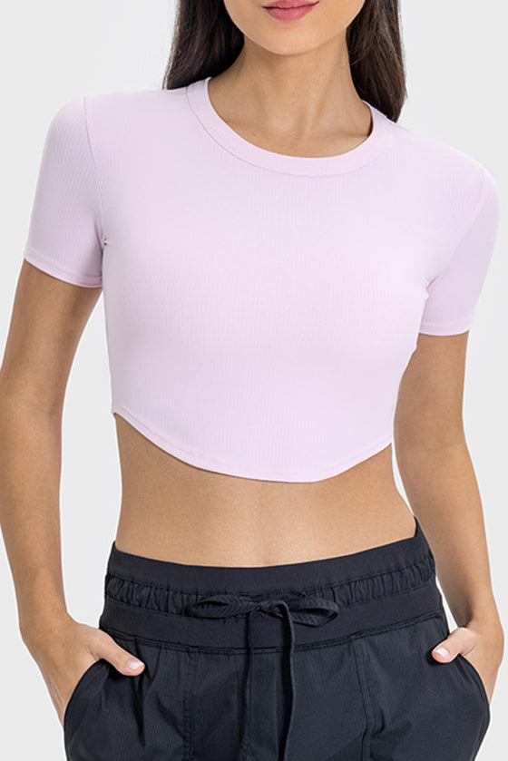 PACK264762-P1010-1, Light Pink Short Sleeve Cropped Yoga Top