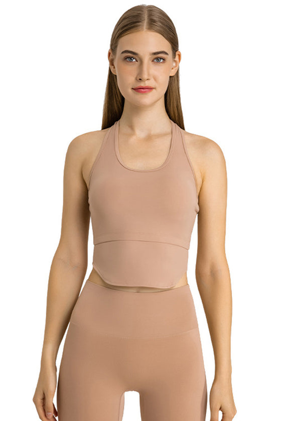 PACK264763-P4016-1, Light French Beige Racerback Longline Yoga Sports Tank Top