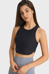 PACK264764-P2-1, Black Round Neck Asymmetrical Hem Active Cropped Tank Top