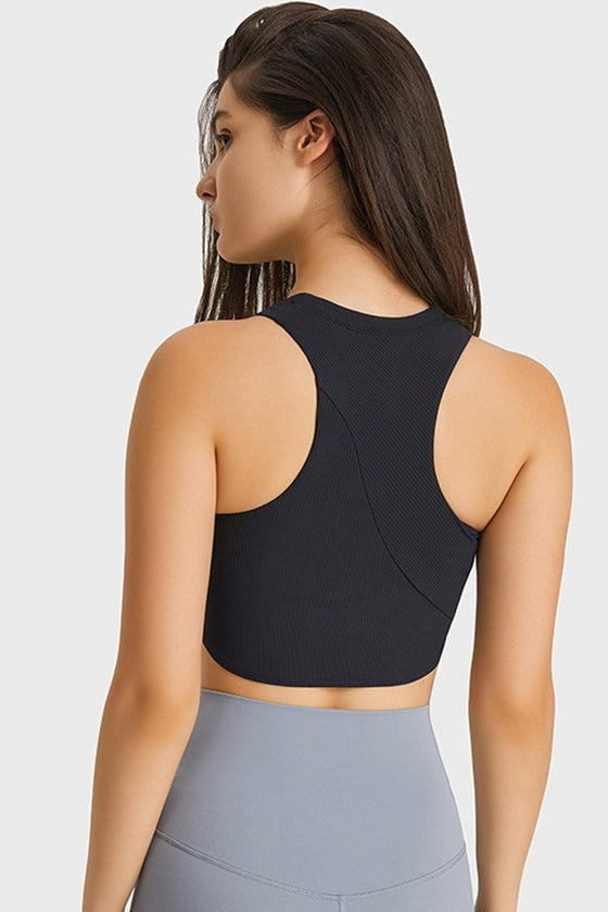 PACK264764-P2-1, Black Round Neck Asymmetrical Hem Active Cropped Tank Top