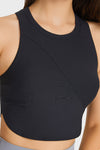 PACK264764-P2-1, Black Round Neck Asymmetrical Hem Active Cropped Tank Top