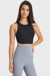 PACK264764-P2-1, Black Round Neck Asymmetrical Hem Active Cropped Tank Top