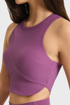 PACK264764-P508-1, Violet Round Neck Asymmetrical Hem Active Cropped Tank Top