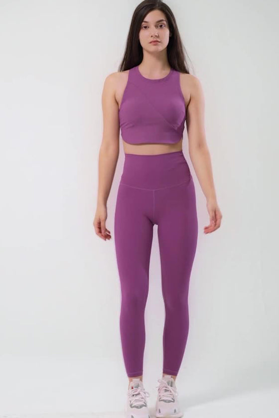 PACK264764-P508-1, Violet Round Neck Asymmetrical Hem Active Cropped Tank Top