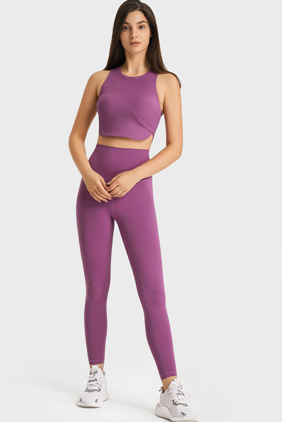 PACK264764-P508-1, Violet Round Neck Asymmetrical Hem Active Cropped Tank Top