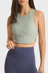 PACK264764-P1209-1, Laurel Green Round Neck Asymmetrical Hem Active Cropped Tank Top