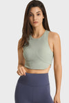 PACK264764-P1209-1, Laurel Green Round Neck Asymmetrical Hem Active Cropped Tank Top