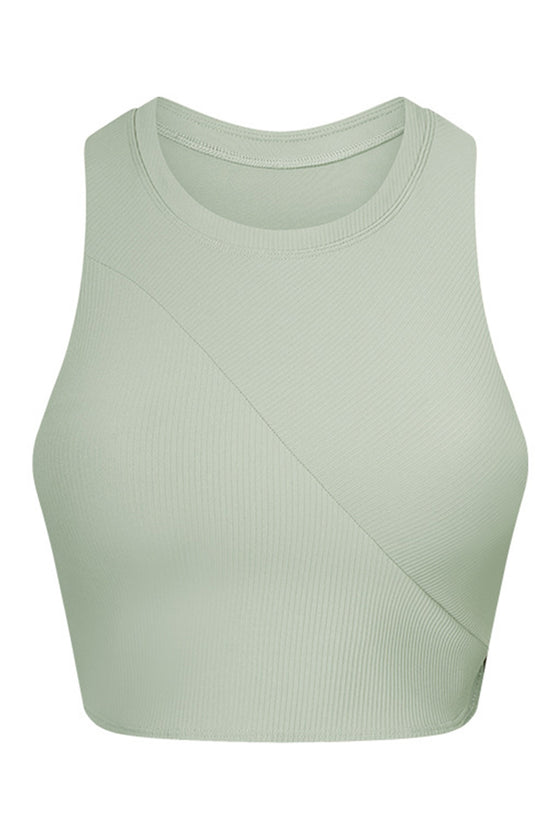 PACK264764-P1209-1, Laurel Green Round Neck Asymmetrical Hem Active Cropped Tank Top