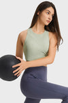 PACK264764-P1209-1, Laurel Green Round Neck Asymmetrical Hem Active Cropped Tank Top