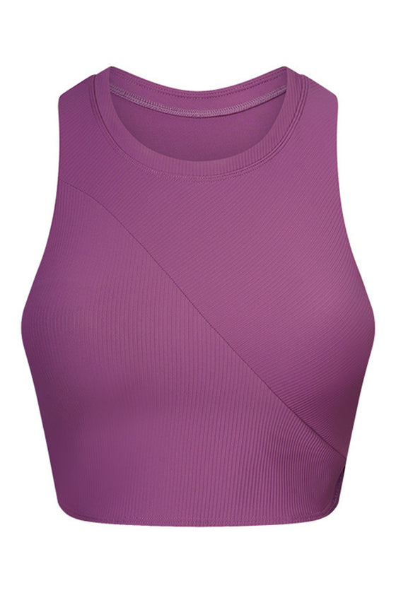 PACK264764-P508-1, Violet Round Neck Asymmetrical Hem Active Cropped Tank Top