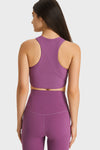 PACK264764-P508-1, Violet Round Neck Asymmetrical Hem Active Cropped Tank Top