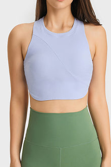  PACK264764-P304-1, Sky Blue Round Neck Asymmetrical Hem Active Cropped Tank Top