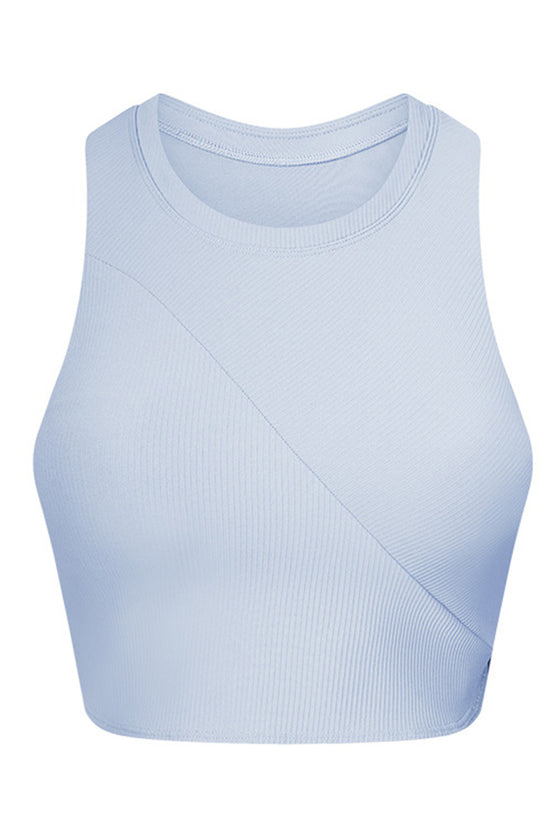 PACK264764-P304-1, Sky Blue Round Neck Asymmetrical Hem Active Cropped Tank Top