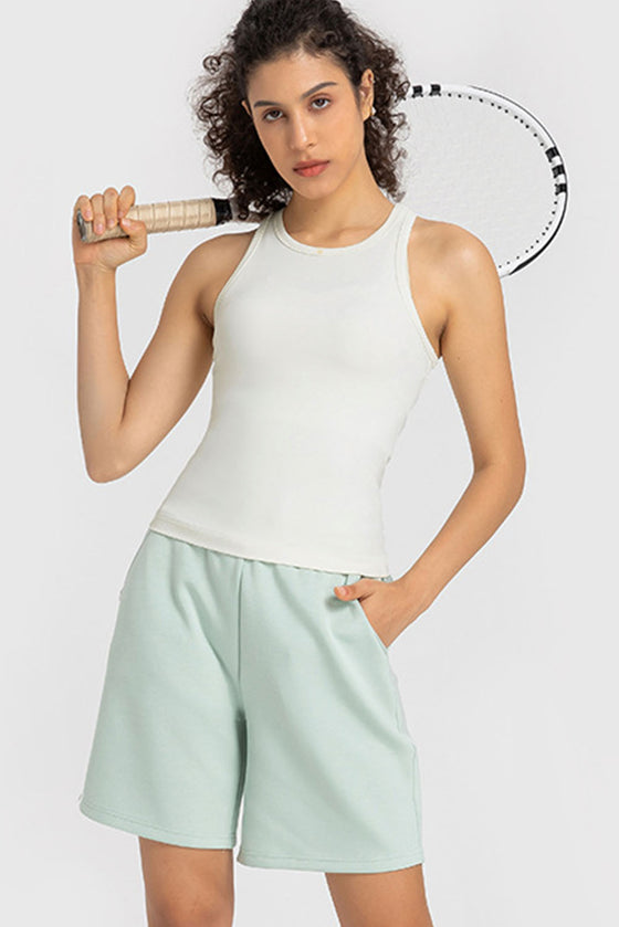 PACK264765-P1-1, White O-Neck Racer Back Athletic Tank Top