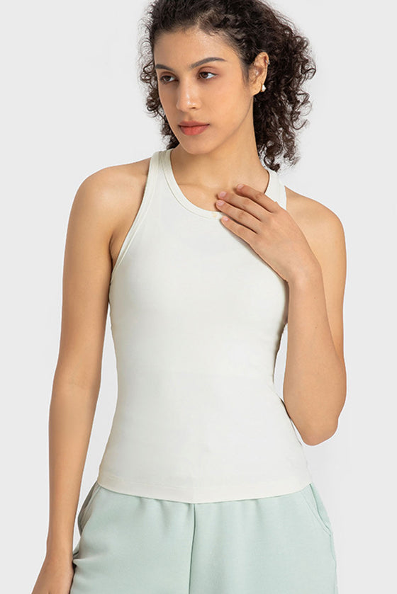 PACK264765-P1-1, White O-Neck Racer Back Athletic Tank Top