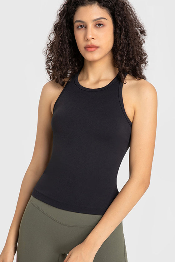 PACK264765-P2-1, Black O-Neck Racer Back Athletic Tank Top