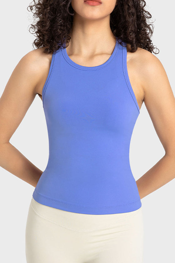 PACK264765-P205-1, Sky Blue O-Neck Racer Back Athletic Tank Top