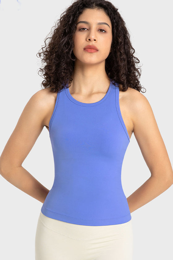 PACK264765-P205-1, Sky Blue O-Neck Racer Back Athletic Tank Top