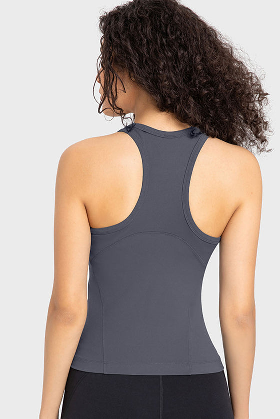 PACK264765-P2011-1, Dark Grey O-Neck Racer Back Athletic Tank Top