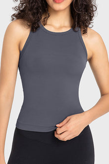 PACK264765-P2011-1, Dark Grey O-Neck Racer Back Athletic Tank Top
