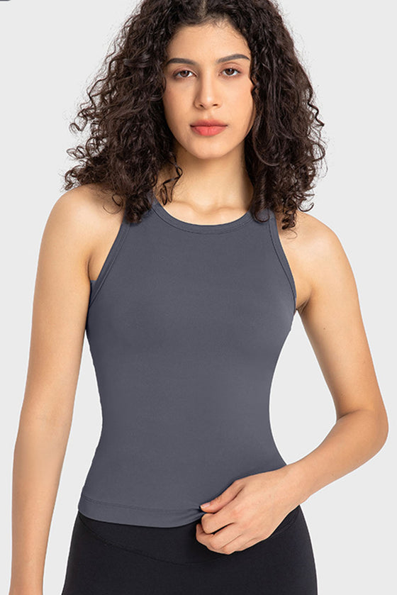 PACK264765-P2011-1, Dark Grey O-Neck Racer Back Athletic Tank Top