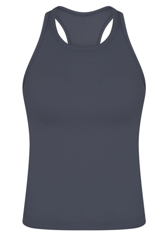 PACK264765-P2011-1, Dark Grey O-Neck Racer Back Athletic Tank Top