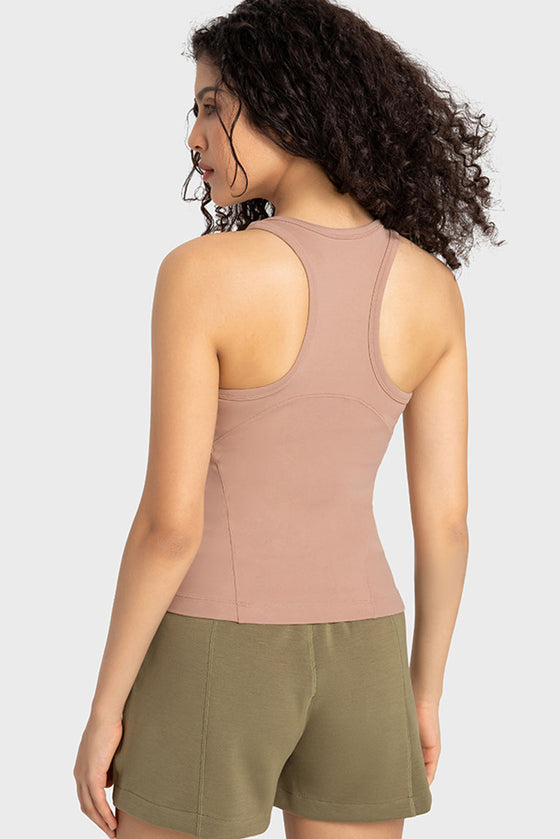 PACK264765-P4016-1, Light French Beige O-Neck Racer Back Athletic Tank Top