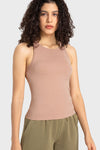 PACK264765-P4016-1, Light French Beige O-Neck Racer Back Athletic Tank Top