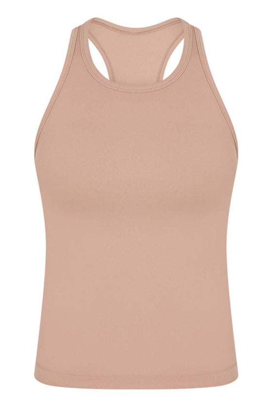 PACK264765-P4016-1, Light French Beige O-Neck Racer Back Athletic Tank Top