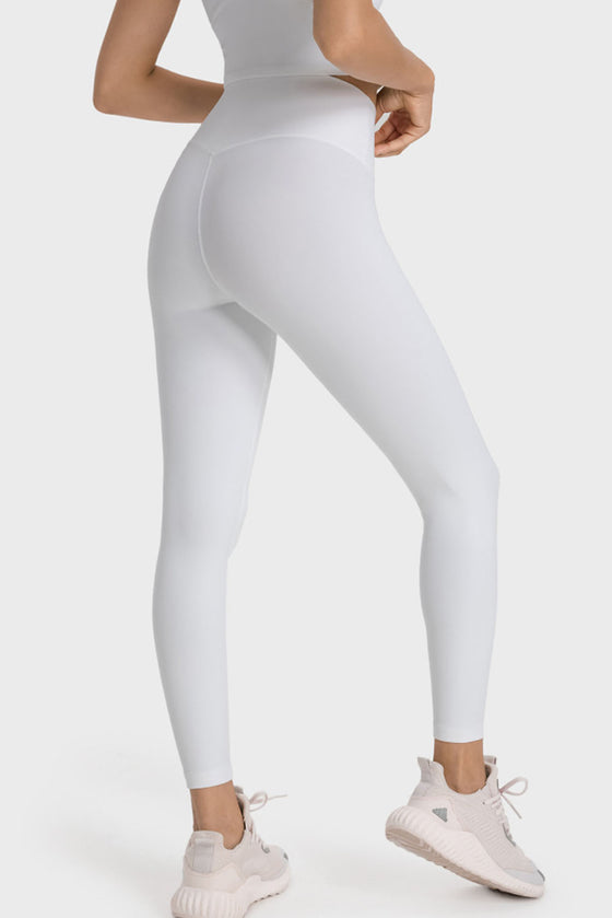 PACK265527-P1-1, White Wide Waistband Seamless Ankle Leggings