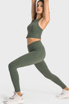 PACK265527-P1609-1, Moss Green Wide Waistband Seamless Ankle Leggings
