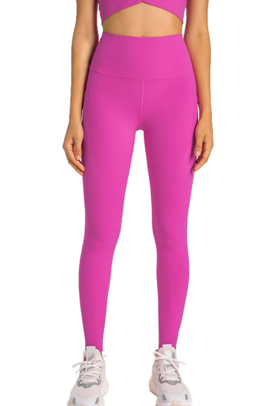 PACK265528-P6-1, Rose Red Side Pockets Seamless Workout Leggings